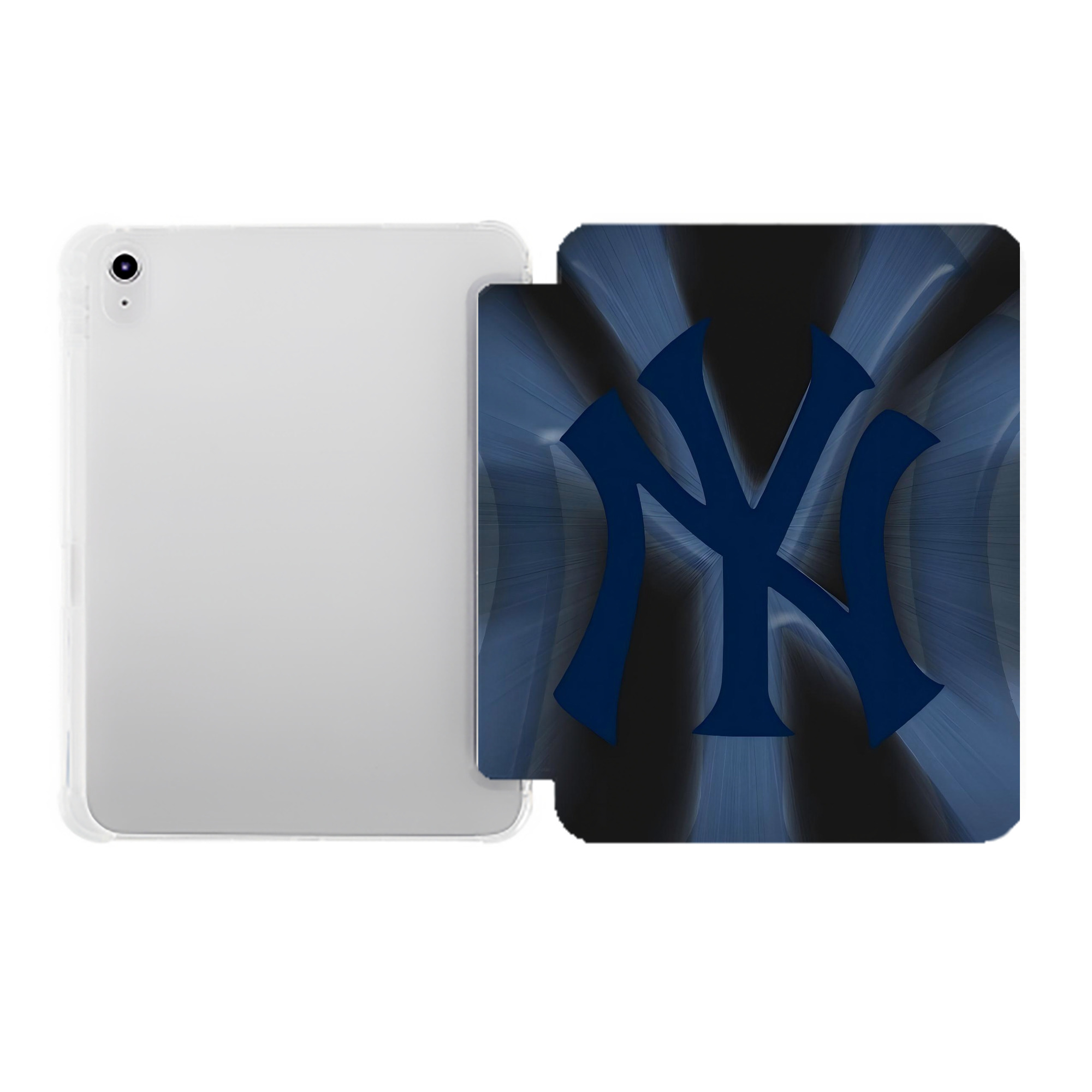 New York Yankees 110 Premium Tri-Fold PU Leather & Silicone IPad Case With Pencil Slot – Fits 9.5,10.5,10.9 – Adjustable Stand, Slim, Protective